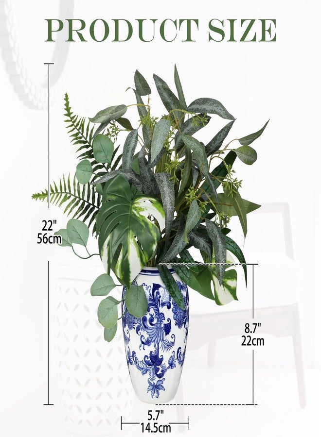 Arborus Artificial Plants Stems in Ceramic Vase, Rustic Porcelain Vase with Faux Greenery Arrangement for Centerpiece Table Home Farmhouse Decor - Image 4